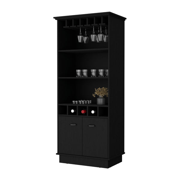 English Elm Fm Furniture Sophia Matte Black Bar Cabinet with Stemware Rack and Bottle Storage B128S00068