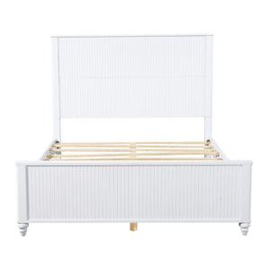 English Elm White Queen Platform Bed Solid Pine Grooved Headboard Modern Bedroom Frame N770PQ389797K