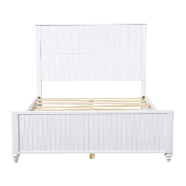 English Elm White Queen Platform Bed Solid Pine Grooved Headboard Modern Bedroom Frame N770PQ389797K