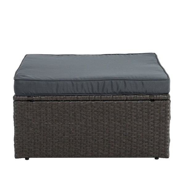 English Elm Patio 7-Piece Pe Wicker Furniture Set With Lounger Sofa, Cushions, And Glass Table For Outdoor Comfort W1703S00029-GIGA