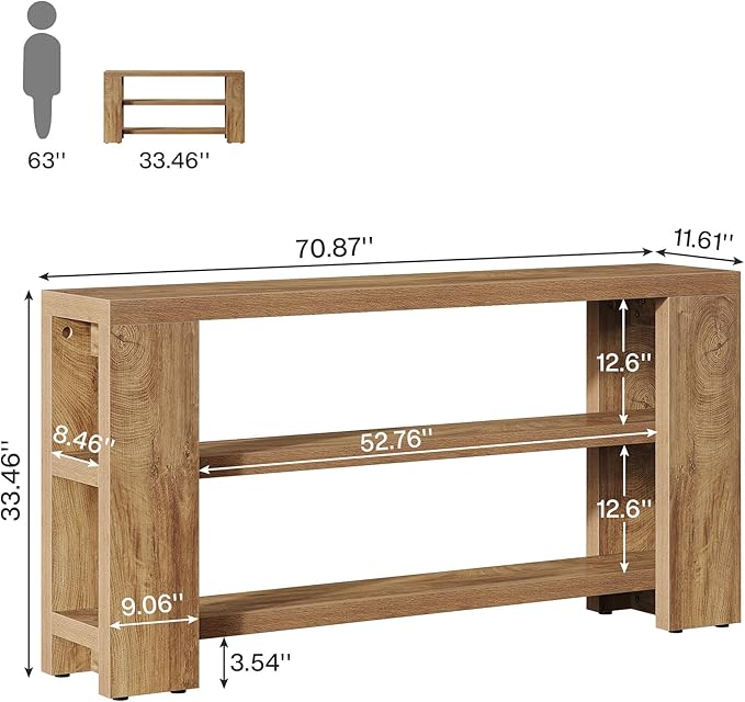 English Elm Hall Console Table Industrial Rustic Two Tier Wood Tone Metal Frame Entryway Sofa T3971P456343