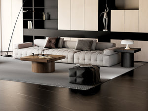 English Elm Modern Parquet Wood Nesting Coffee Tables Sculptural Fluted Pedestal Living Room Set Black + Dark Walnut W1435S00032