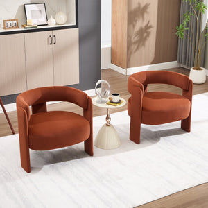 English Elm Accent Chair Velvet Upholstered Mid Century Modern Seat with Tapered Wood Legs for Any Room Orange W3244P417189
