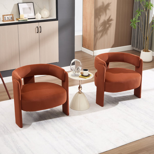 English Elm Accent Chair Velvet Upholstered Mid Century Modern Seat with Tapered Wood Legs for Any Room Orange W3244P417189