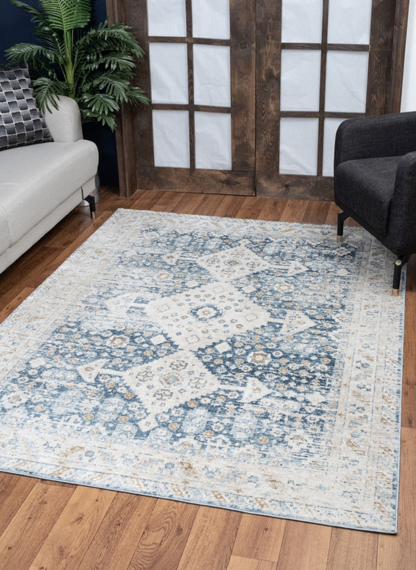 English Elm Noble Elegant Navy Area Rug 2'7" X 7'3" - Soft, Durable, Stain-Resistant For High-Traffic Homes B186P181074