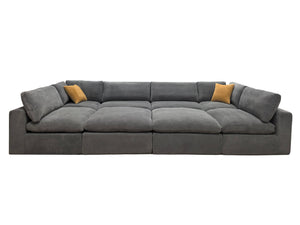 English Elm Coffee Bean Textured Upholstery Modular Sectional Low Profile Sofa with Toss Pillows Light Gray B2748S00071