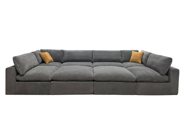 English Elm Coffee Bean Textured Upholstery Modular Sectional Low Profile Sofa with Toss Pillows Light Gray B2748S00071