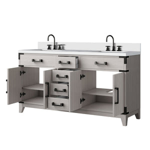 English Elm White Oak Double Bath Vanity With Cultured Marble Top & Chrome Faucet Set - Elegant Storage Solution B2731P259873-GIGA