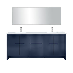 English Elm Navy Blue Double Bath Vanity With White Quartz Top, Chrome Faucet & 70" Mirror - Stylish Storage Solution B2731S01761