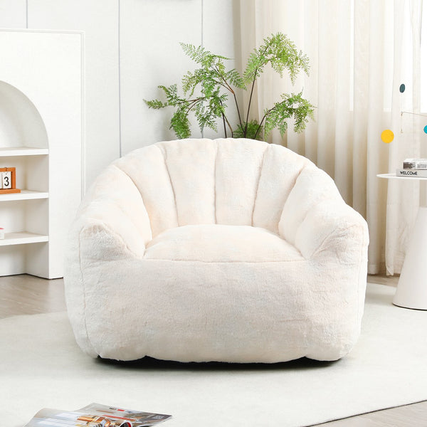 English Elm Bean Bag Chair - Luxurious Faux-Fur Sofa With High-Density Foam For Ultimate Comfort & Style W2200P313805