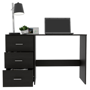 English Elm Classic 3 Drawers Writing Desk Black with Cup Rack & Top Shelf, Particle Board, 2 External Shelves, Stylish Storage B20091903