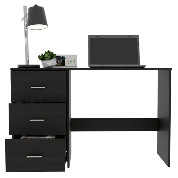 English Elm Classic 3 Drawers Writing Desk Black with Cup Rack & Top Shelf, Particle Board, 2 External Shelves, Stylish Storage B20091903