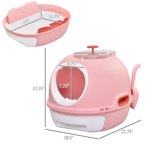 English Elm PawHut Space Capsule Covered Cat Litter Box with Removable Tray, Front Door Access & Odor Control Pink W2225P229457