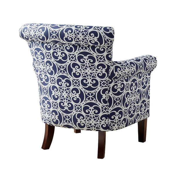JLA Home Madison Park - Tight Club Chair with Fretwork Upholstery and Double Nailhead Trim, Plush Cushion & Solid Wood Legs Navy FPF18-0486