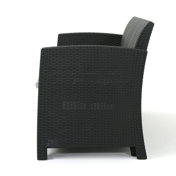 English Elm Christopher Knight Home® - 5 Seater Outdoor Wicker Chat Set with Waterproof Removable Cushions, Durable Polypropylene, Charcoal 61311.00