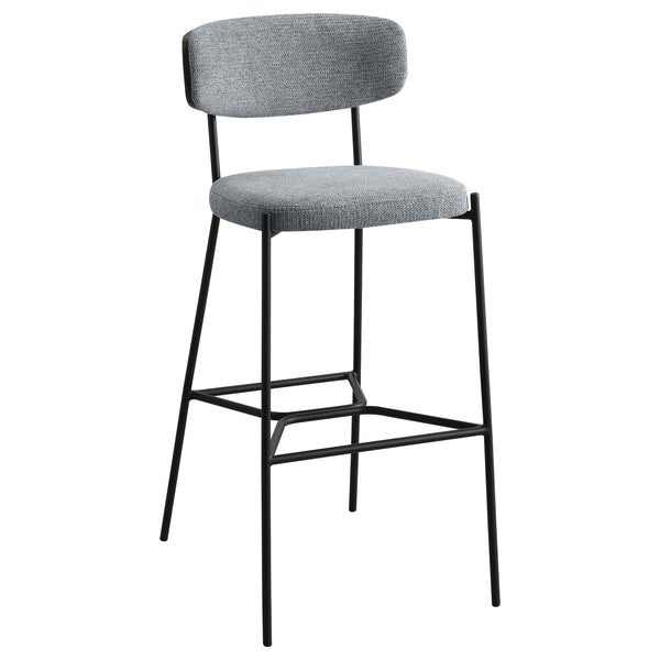 English Elm Joy Grey Pub Height Bar Stool Pair — Upholstered Curved Back Support, Metal Frame, Geometric Footrest, Durable Comfort B062P299865