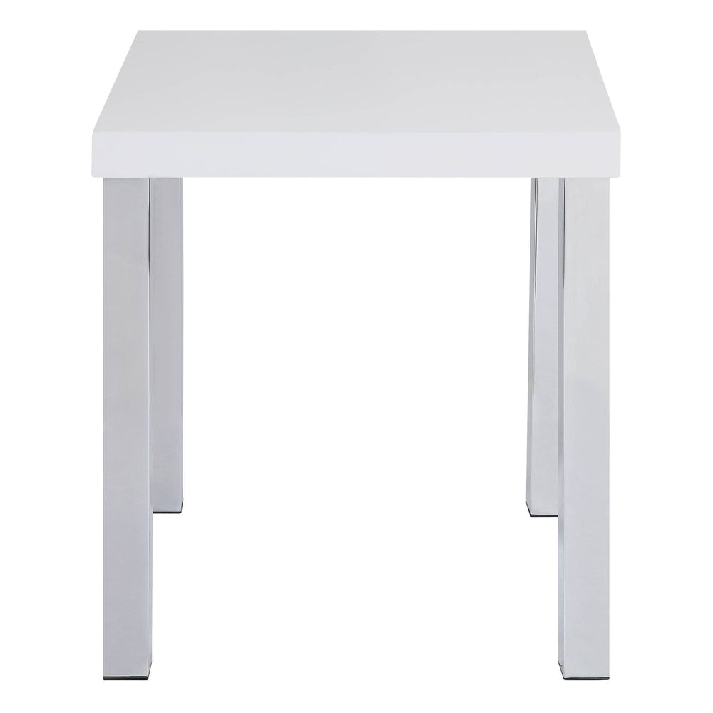 English Elm White White High Gloss and Chrome End Table with Square Top, Modern Metal Legs, Sleek Accent Table (22.5") B062P185720
