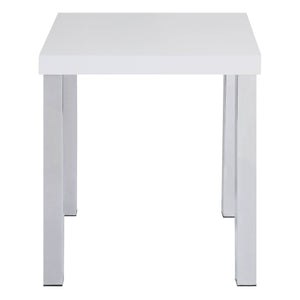 English Elm White White High Gloss and Chrome End Table with Square Top, Modern Metal Legs, Sleek Accent Table (22.5") B062P185720