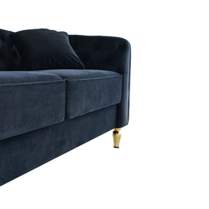 English Elm 87.01"W Modern Tufted Velvet Sofa with Gold Metal Legs, Stylish Accent Seating for Living Room Black W579S00040