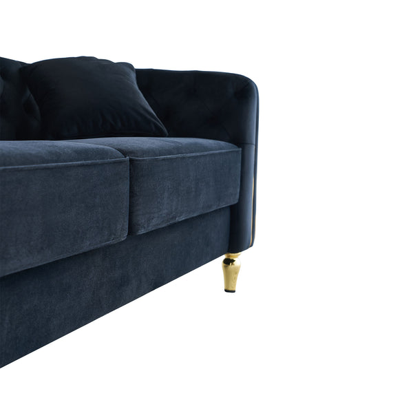 English Elm 87.01"W Modern Tufted Velvet Sofa with Gold Metal Legs, Stylish Accent Seating for Living Room Black W579S00040