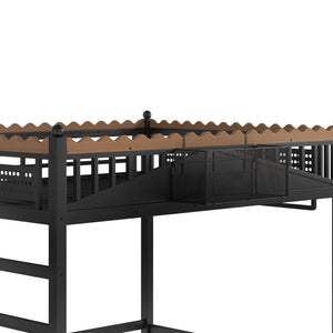 English Elm Twin Xl Metal Loft Bed with Stair Storage Shelves Sturdy Steel Frame for Dorms W1580S00379