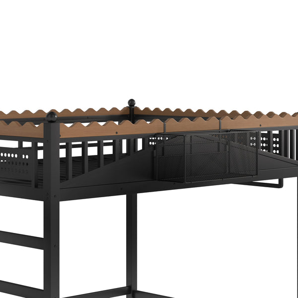 English Elm Twin Xl Metal Loft Bed with Stair Storage Shelves Sturdy Steel Frame for Dorms W1580S00379