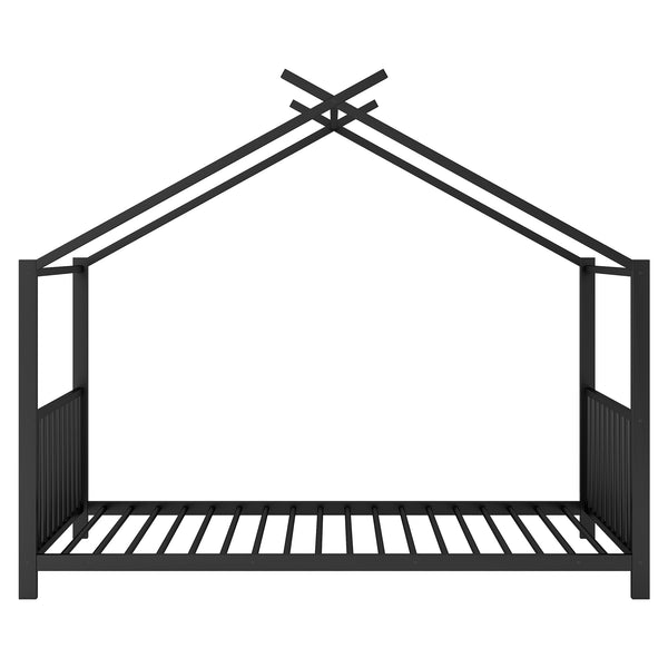English Elm Twin Metal House Platform Bed with Slat Kit for Kids Sleepovers Sturdy Frame Elegant Silhouette 63.8"H Black MF322835AAB