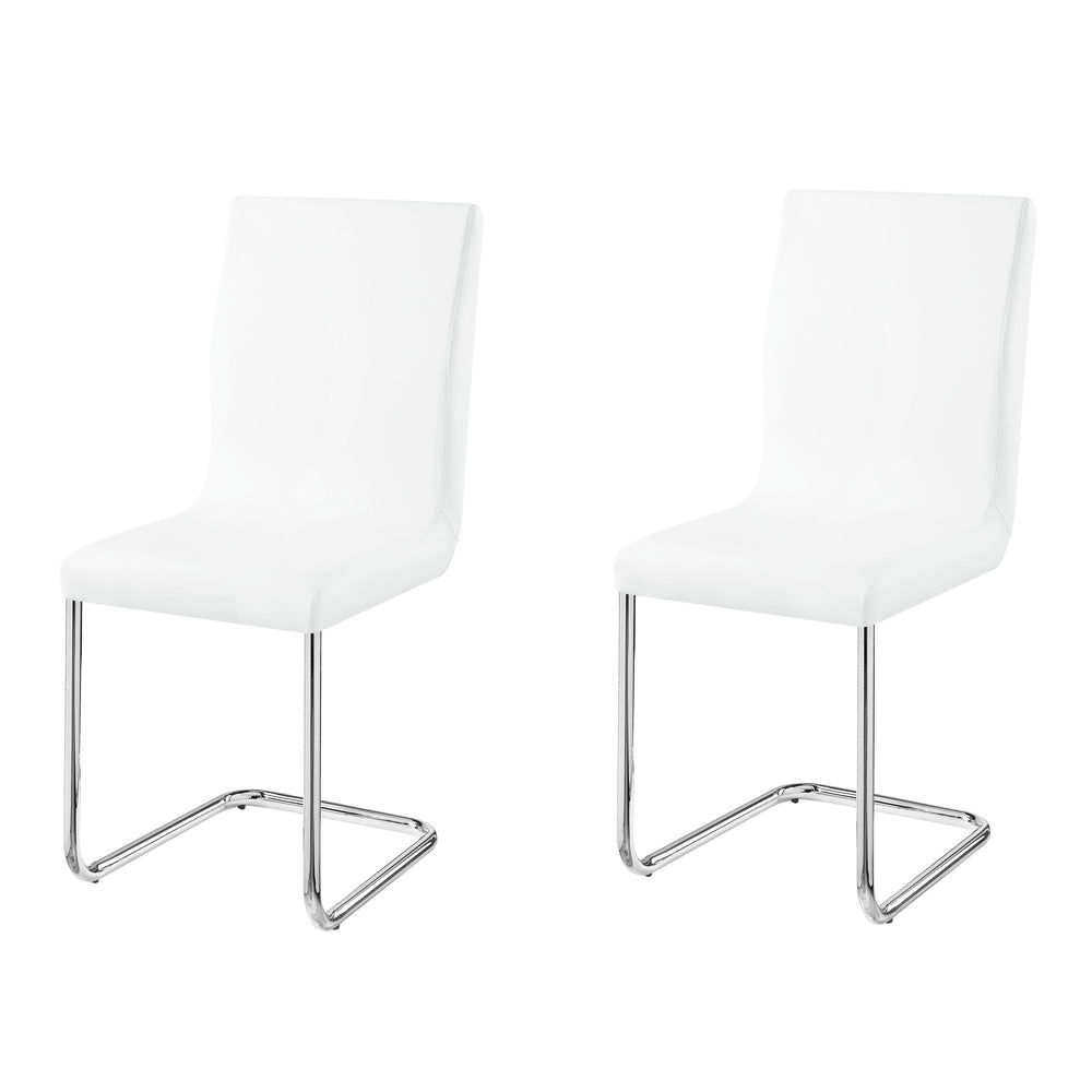 English Elm White Sleek Faux Leather Side Chair Set with Padded Seats and Chrome Sled Base for Dining Rooms White+Silver B062P182765