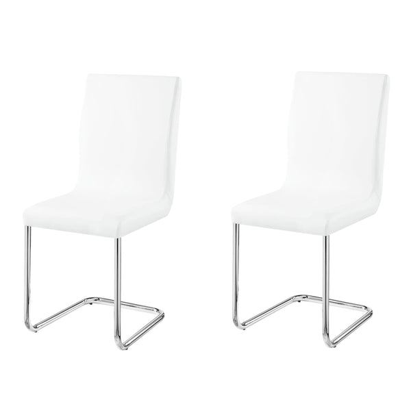 English Elm White Sleek Faux Leather Side Chair Set with Padded Seats and Chrome Sled Base for Dining Rooms White+Silver B062P182765
