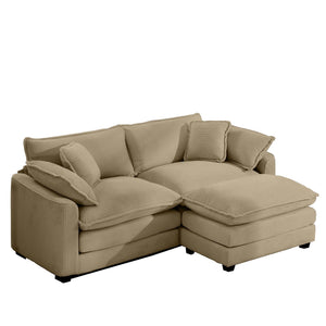 English Elm Corduroy L-Shaped Two-Seater Sofa With Ottoman - Stylish Tan Design For Small Spaces & Modern Comfort W714S00790