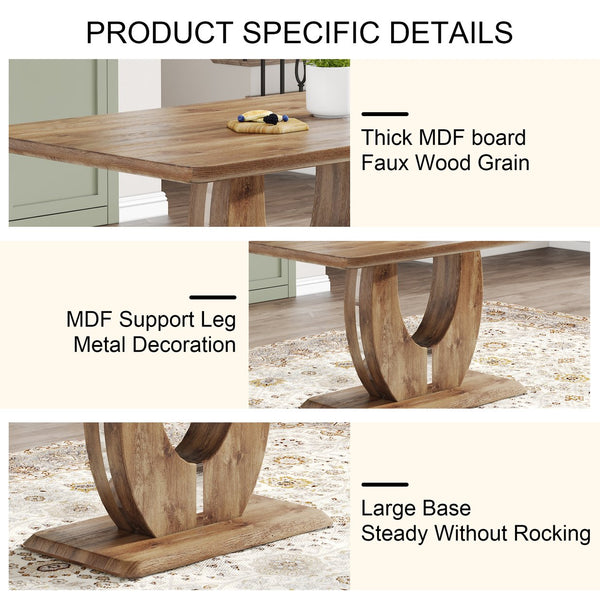 English Elm Modern Wood Grain Mdf Dining Table with Steel Accent Legs for Kitchen or Office W1512S00193