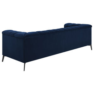 English Elm Darci Navy Blue Velvet Tuxedo Arm Living Room Set – Modern Sofa & Loveseat For Stylish Comfort B062S01162