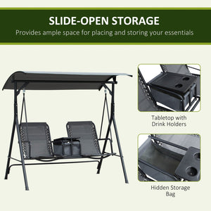 English Elm Outsunny 2-Seat Patio Swing Chair With Adjustable Canopy, Storage Table & Cup Holders For Comfort W2225P174122-GIGA