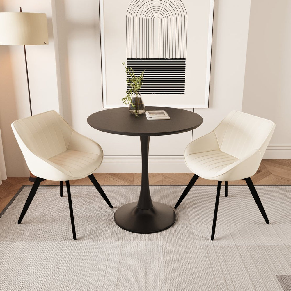 English Elm 31.5 Inch Round Mdf Tulip Pedestal Dining Set with Pu Leather Chairs for Small Spaces W2189S00838