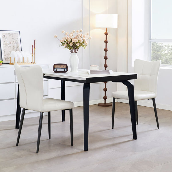 English Elm Set of 2 Dining Chairs with Thick Cushions and PU Leather Upholstery — Modern Sturdy Iron Frames for Home & Restaurant Seating Black,White N842P300566K