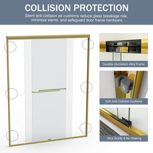 English Elm 56" Semi-frameless Bypass Shower Door Brushed Gold Tempered Glass Walk-in Enclosure W1573P326965