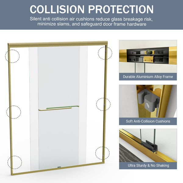English Elm 56" Semi-frameless Bypass Shower Door Brushed Gold Tempered Glass Walk-in Enclosure W1573P326965