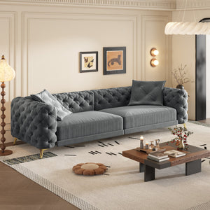English Elm 97.6" Oversized Velvet Chesterfield Sleeper Sofa Floral Tufted Roll Arm Living Room Couch Dark Grey W1885S00411