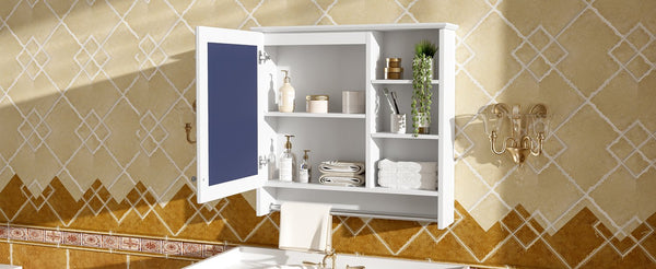 English Elm 30 Inch Wall Mount Mirror Cabinet Mdf Storage with Soft Close Hinges Bathroom Vanity White N710P186086K