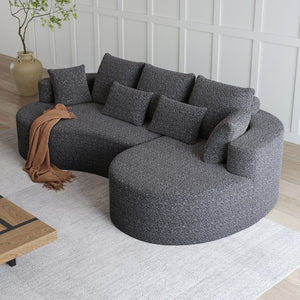 English Elm Modern Chenille Cloud Sectional with Deep Seating Curved Silhouette and Seven Accent Pillows W834S00487