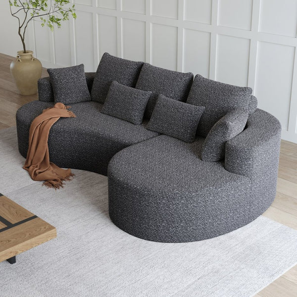 English Elm Modern Chenille Cloud Sectional with Deep Seating Curved Silhouette and Seven Accent Pillows W834S00487