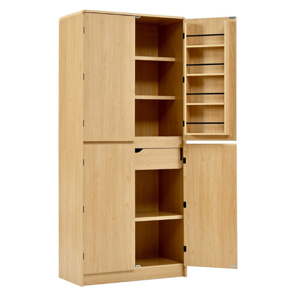 English Elm K&k Farmhouse Pantry Cabinet 72 Inch Tall Mdf Cupboard with Adjustable Shelves Natural N707S000021Y