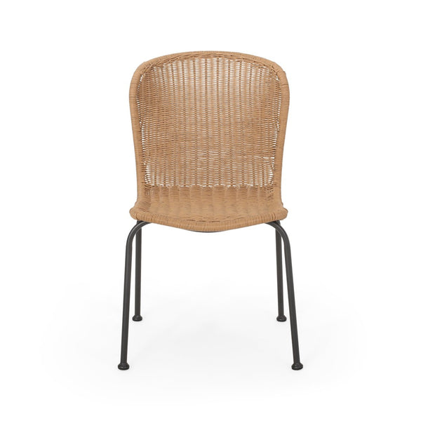 English Elm Boho Faux Rattan Outdoor Dining Chairs Wicker Weave Scroll Back Patio Set of 2 66899.00LBRN