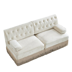 English Elm Soft Fleece Chesterfield Sectional Sofa Tufted Modular Design with Tassel Fringe Skirt W714S01680