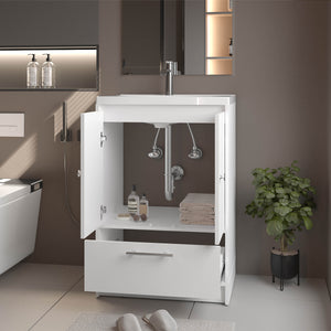 English Elm Sinclair Freestanding Bathroom Vanity with Sink — Compact 36" Tall Cabinet, Two Doors + Drawer, Scratch-Resistant Finish White 34 L x 23 W x 13 H B128P314810