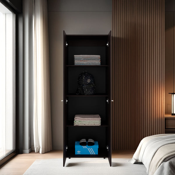 English Elm FM Tolleson 3-Door Tall Wardrobe Cabinet with Full-Length Rod, 4 Shelves, Scratch-Resistant Finish Walnut 71.26 L x 20.08 W x 5.51 H B128P361088
