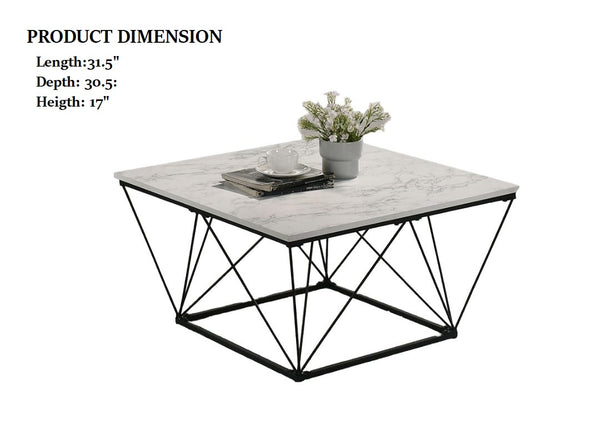 English Elm White Modern 3pc Table Set with Angular Geometric Metal Bases, Engineered Wood Surfaces, Sleek Living Room White 37 L x 35 W x 5 H B2741P391804