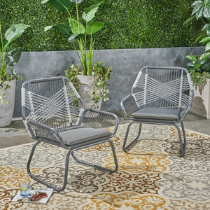 English Elm Christopher Knight Home® - IDAHO Woven Rope Club Chair Set of 2 – Gray Steel Frame, Water-Resistant Polyester Cushions, Stylish Patio Seating (2-Pack) 62330.00CGRY