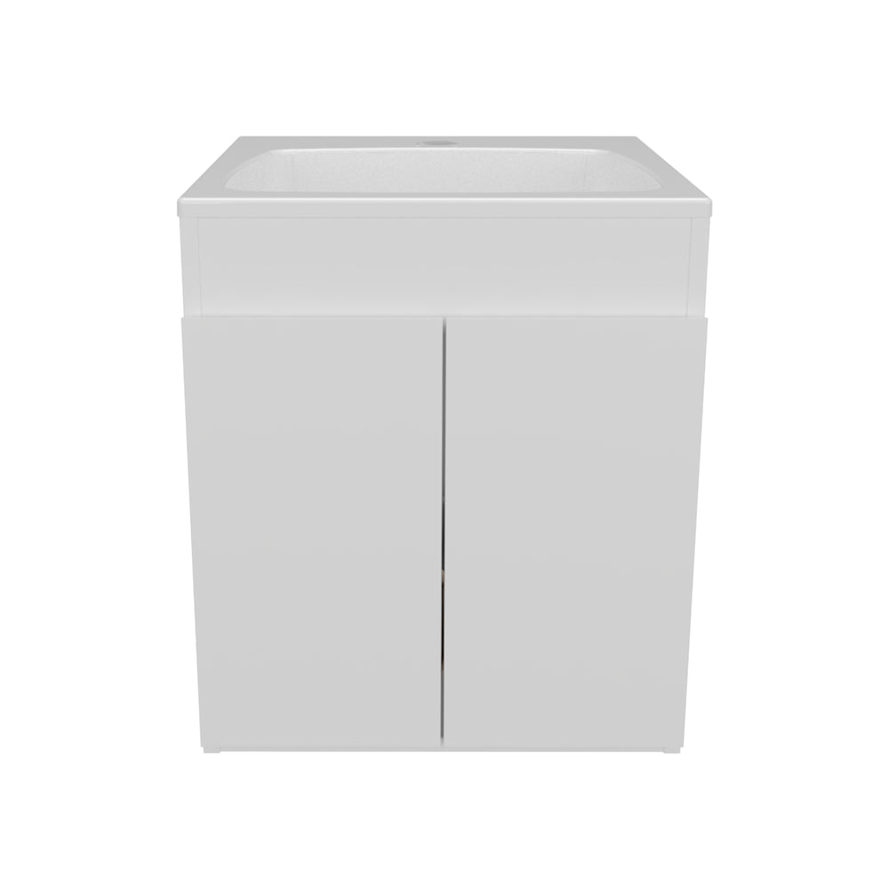 English Elm Bathroom Vanity Meka 45 Wall-Mounted White MDF with Two Drawers & Open Shelf for Compact Baths B070P316859