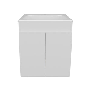 English Elm Bathroom Vanity Meka 45 Wall-Mounted White MDF with Two Drawers & Open Shelf for Compact Baths B070P316859
